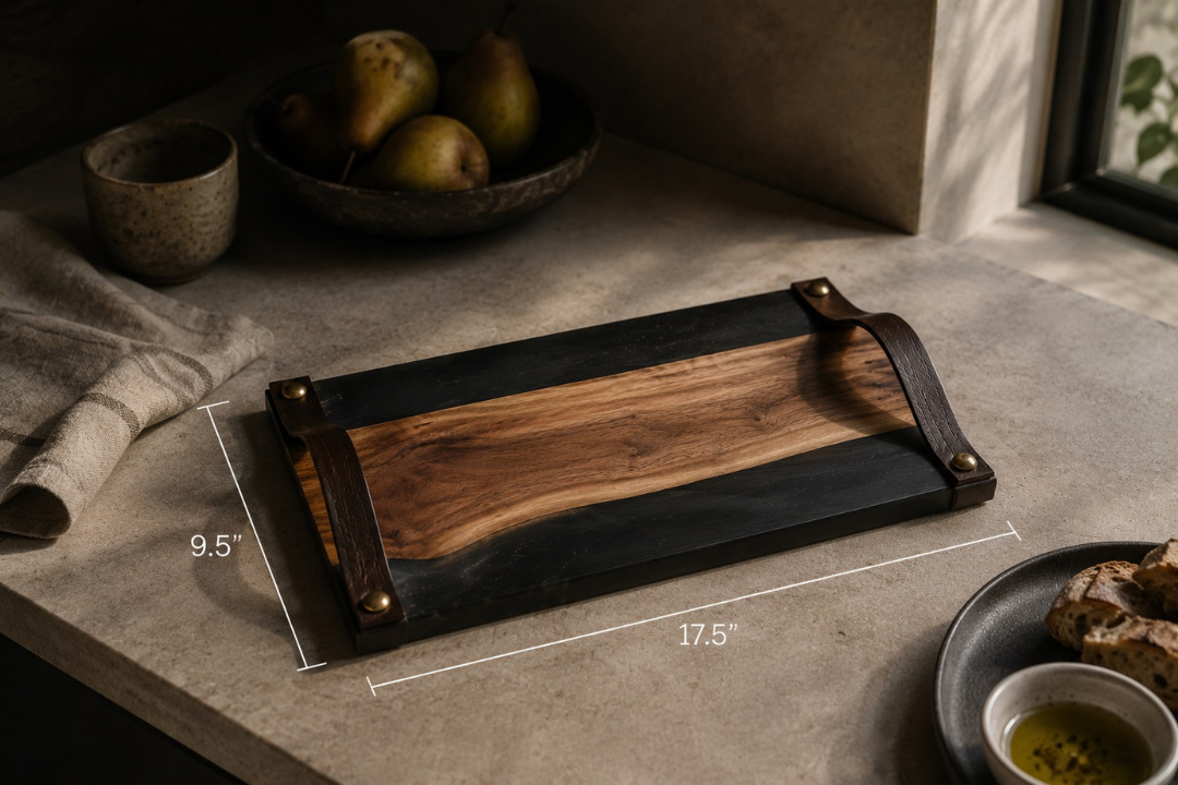 Board | Black Walnut + Epoxy + Leather + Gold