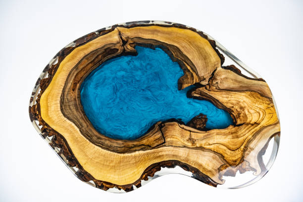 Wooden serving board with blue center 