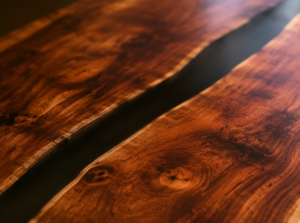 Cedar + black epoxy  surface with a black strip running through it