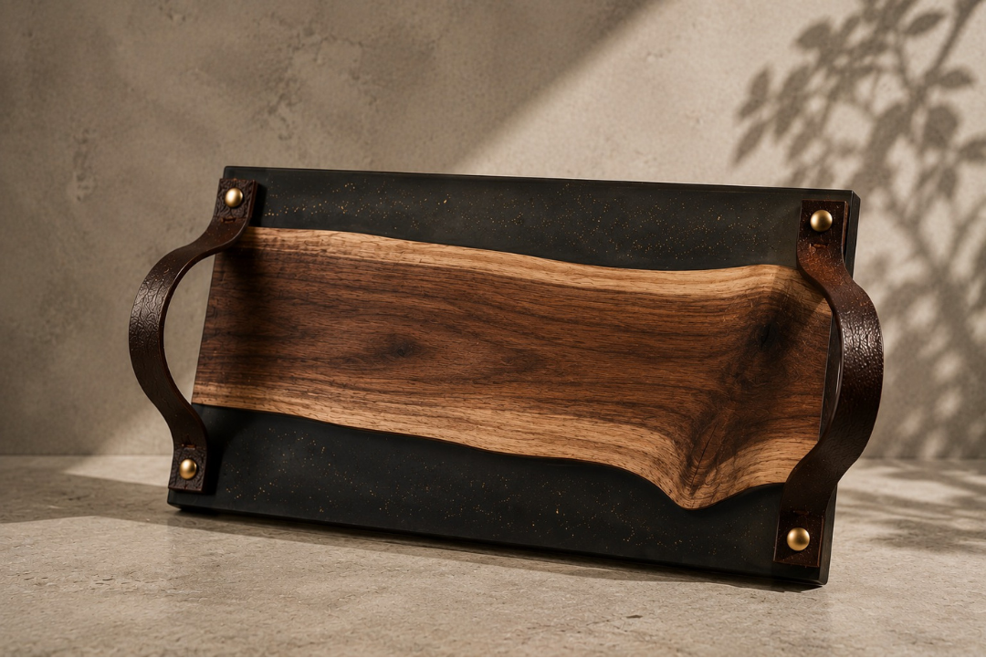 Board | Black Walnut + Epoxy + Leather + Gold