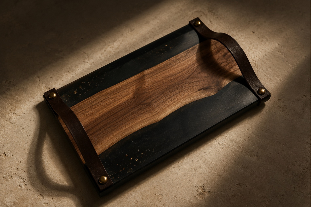 Board | Black Walnut + Epoxy + Leather + Gold