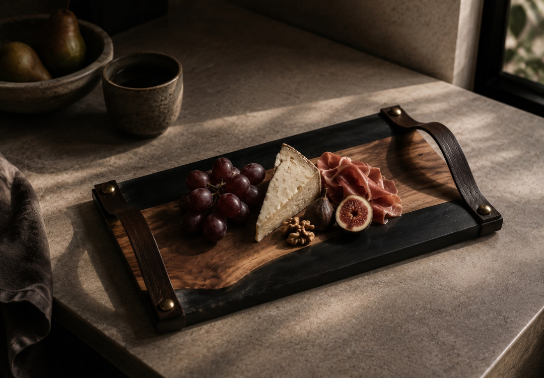 Board | Black Walnut + Epoxy + Leather + Gold