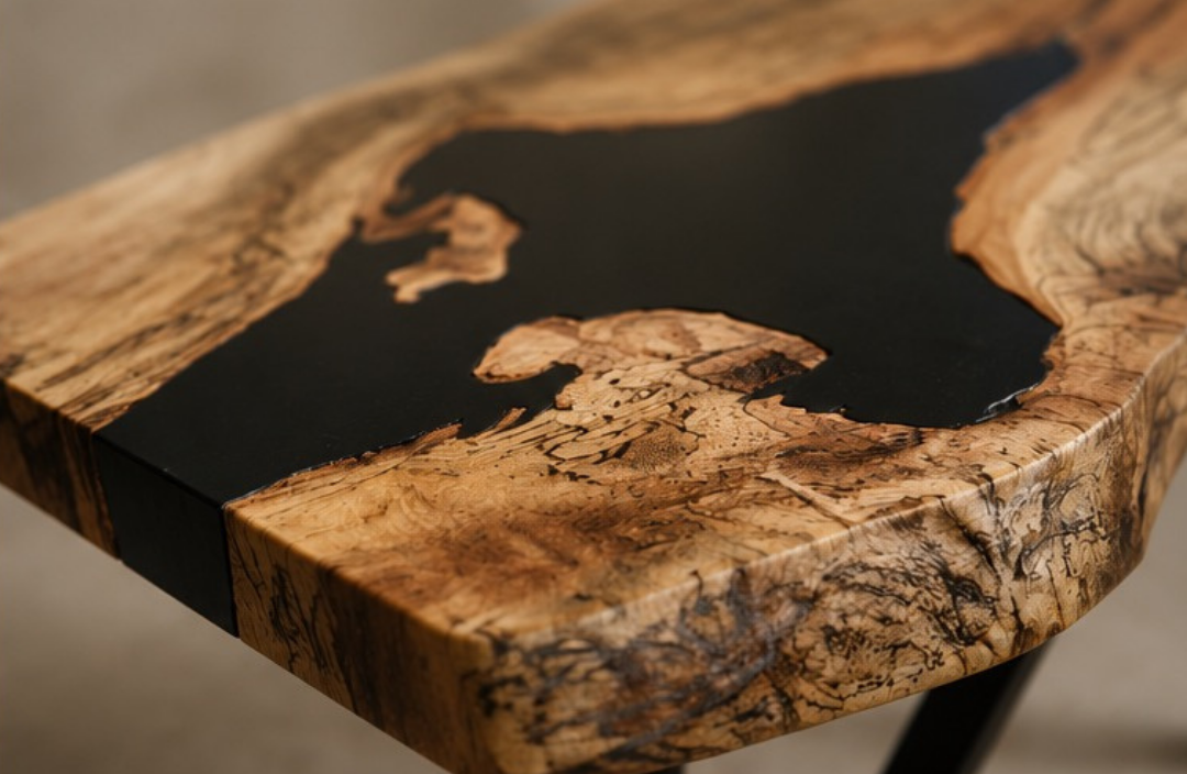 Console - Spalted Maple + Black Epoxy | Black Matte Legs