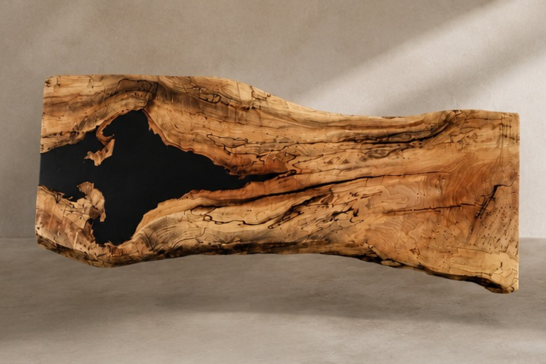 Console - Spalted Maple + Black Epoxy | Black Matte Legs