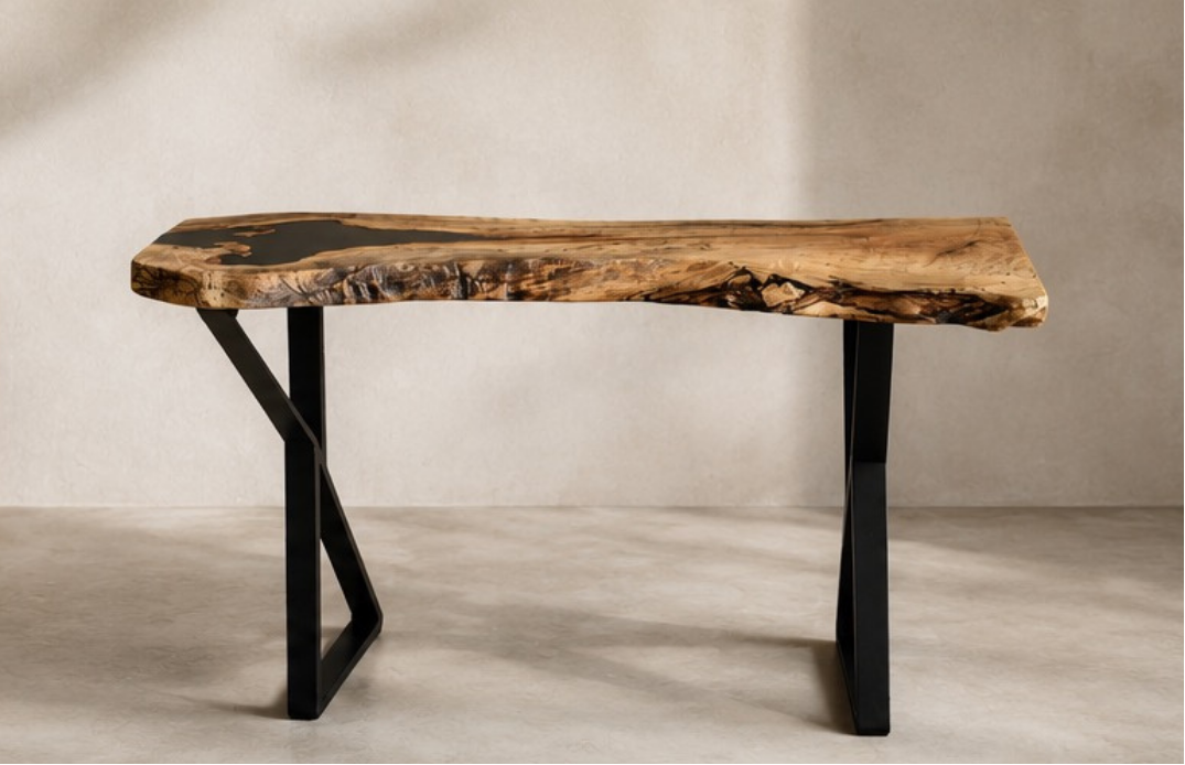 Console - Spalted Maple + Black Epoxy | Black Matte Legs