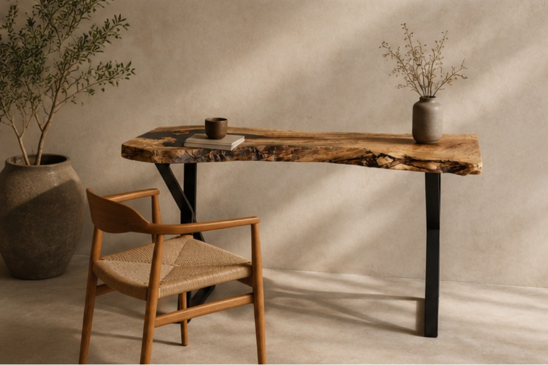Console - Spalted Maple + Black Epoxy | Black Matte Legs